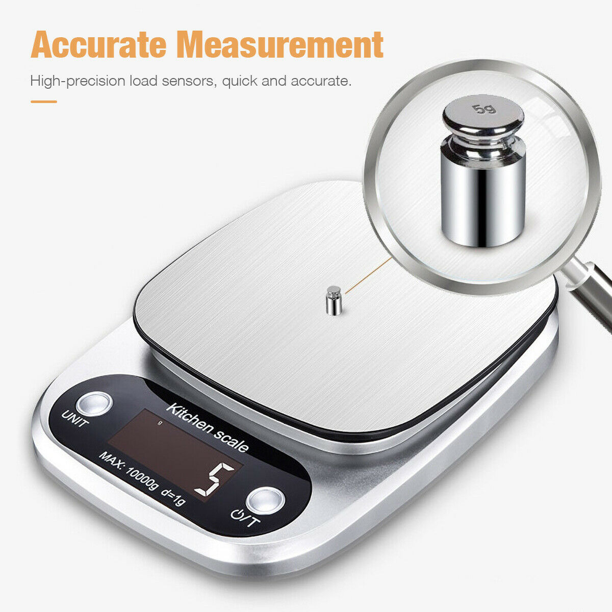 Digital Kitchen Scale – 22 lb / 10 kg Precision Stainless Steel Scale