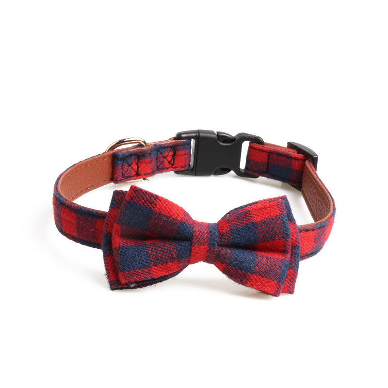 British Plaid Pet Collar PU Cloth Adjustable Sizes Small Medium Large