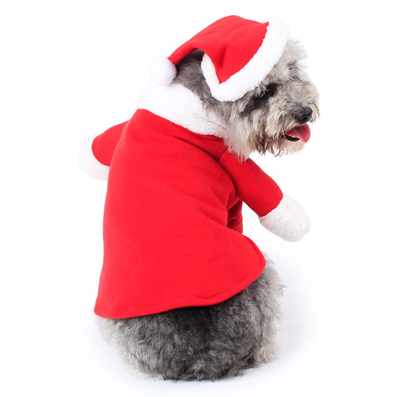 Pet Santa Claus Costume Red Fleece Stretchable Christmas Dress Up