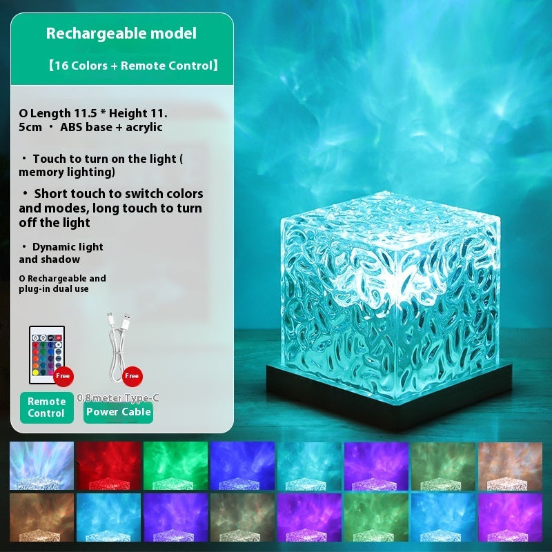 Crystal Water Ripple Projector Lamp Night Light for Home Decor and Bedroom