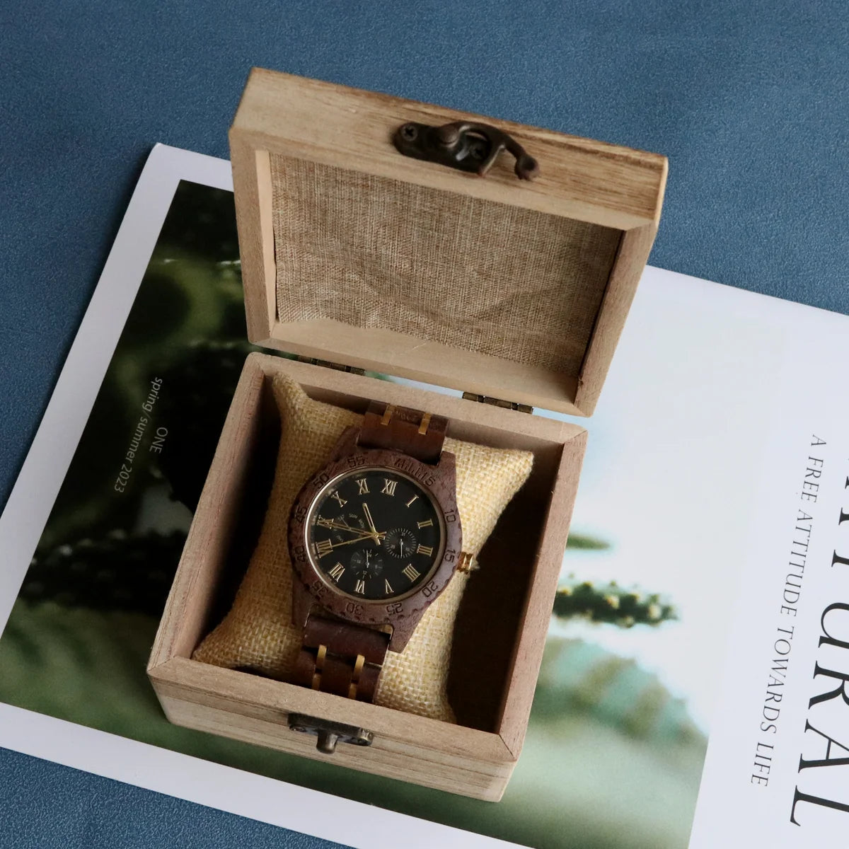 Wooden Wristwatch For Men Quartz Date Week Timepiece Box