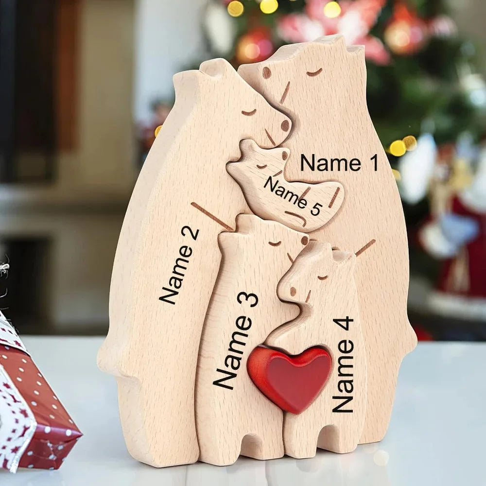 Personalized Name Wooden Bear Family Puzzle Home Decor Gift for Baby Mom