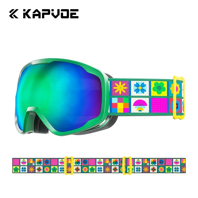 Kapvoe Child Snow Goggles UV400 Anti Fog Lenses Ski Snowboard Glasses