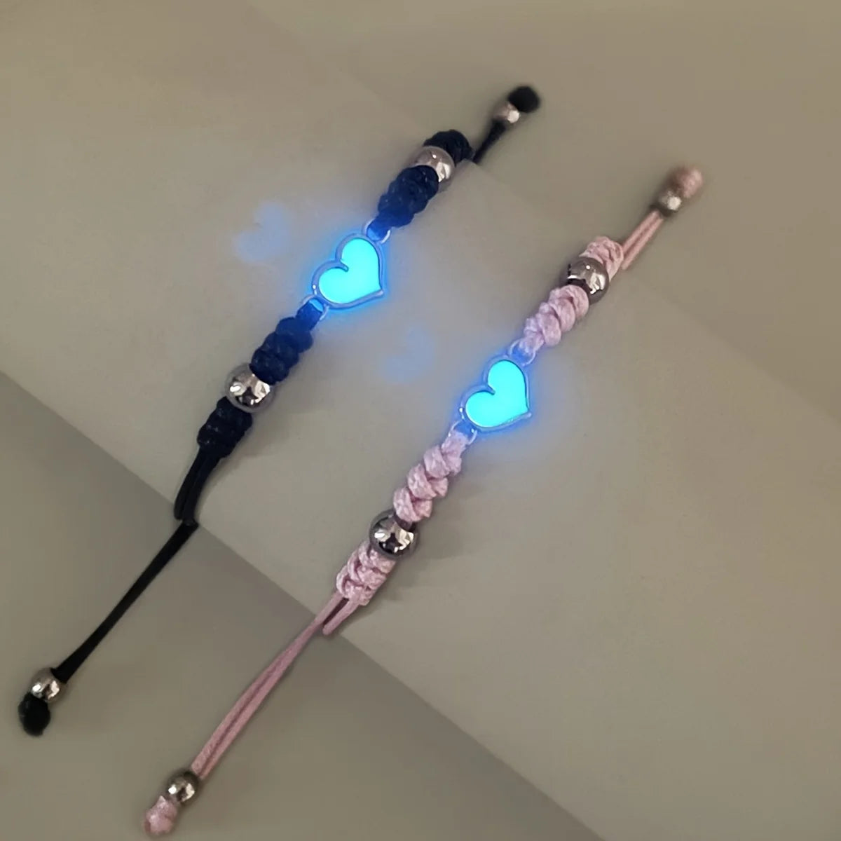 Luminous Small Love Couple Bracelet 2 Handwoven Heart Rope