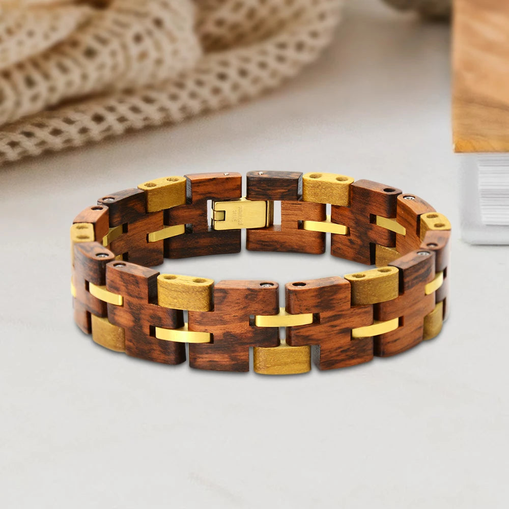 Wooden Bracelets for Men Stainless Steel Link Chain Jewelry