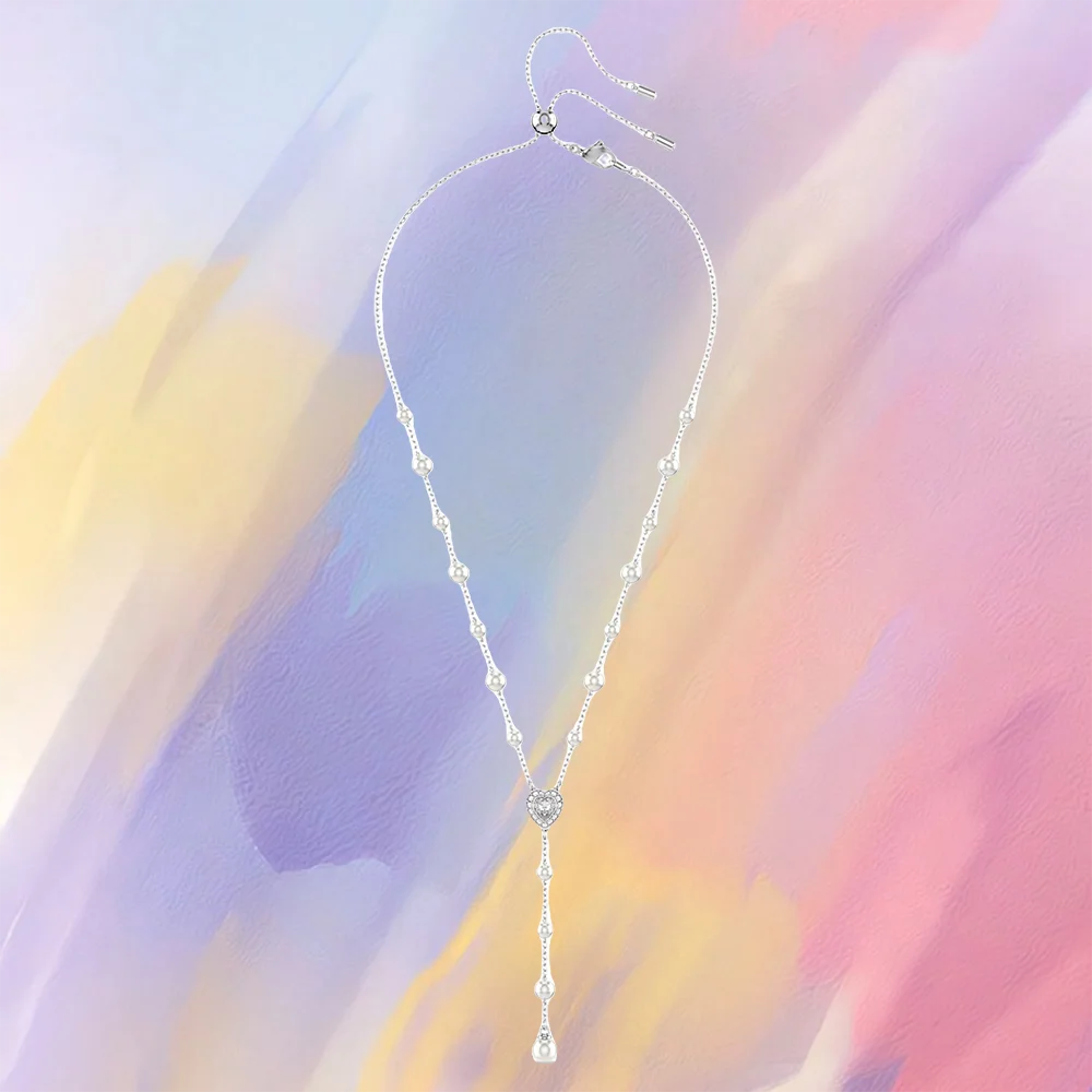 Elegant Heart Shaped Jewelry Set Necklace Earrings Bracelet With Zircon Stones And Pearls For Special Occasions