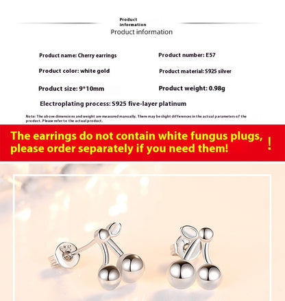 S925 Silver Diamond Cherry Stud Earrings Korean Style For Women