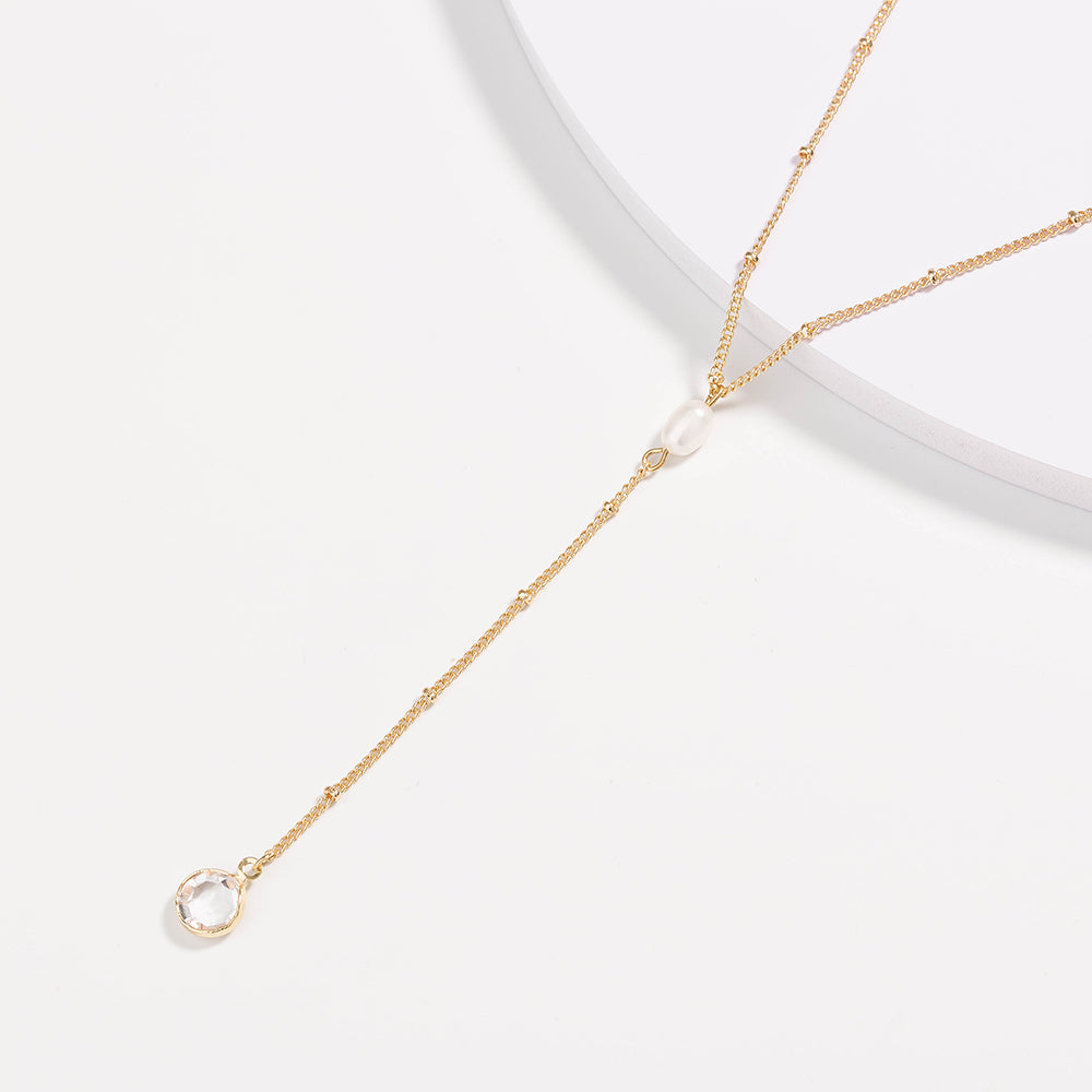 European and American personality jewelry, shell piece clavicle chain, natural pearl, gold edging crystal multi-layer necklace