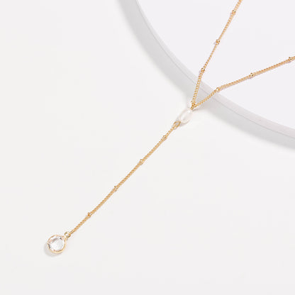 European and American personality jewelry, shell piece clavicle chain, natural pearl, gold edging crystal multi-layer necklace