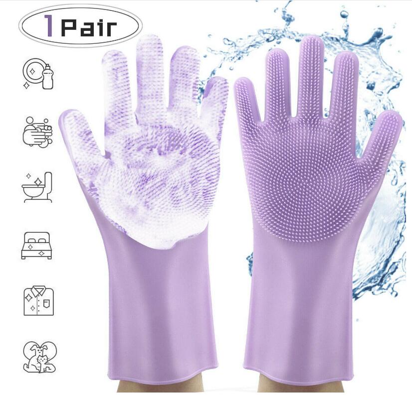 Silicone Heat Resistant Cleaning Gloves With Integrated Scrubbing