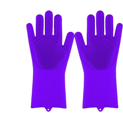 Silicone Heat Resistant Cleaning Gloves With Integrated Scrubbing