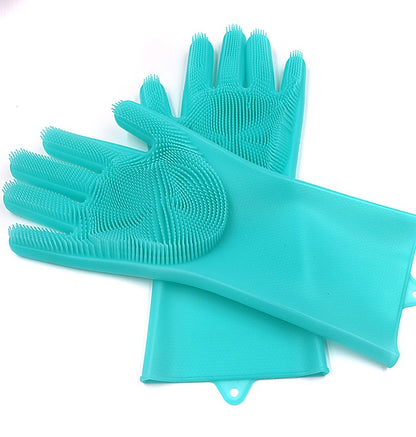 Silicone Heat Resistant Cleaning Gloves With Integrated Scrubbing