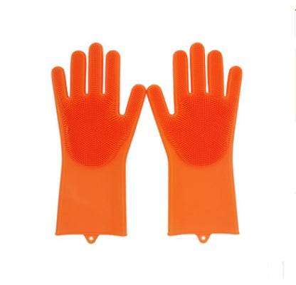 Silicone Heat Resistant Cleaning Gloves With Integrated Scrubbing