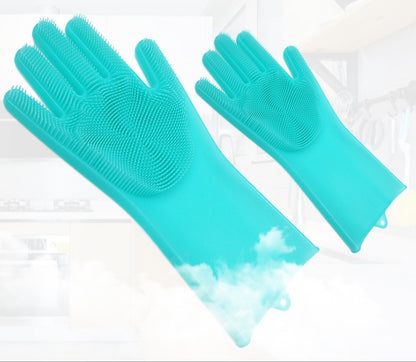 Silicone Heat Resistant Cleaning Gloves With Integrated Scrubbing