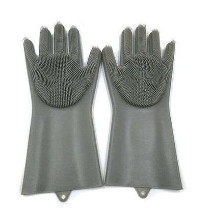 Silicone Heat Resistant Cleaning Gloves With Integrated Scrubbing