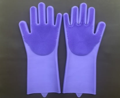 Silicone Heat Resistant Cleaning Gloves With Integrated Scrubbing