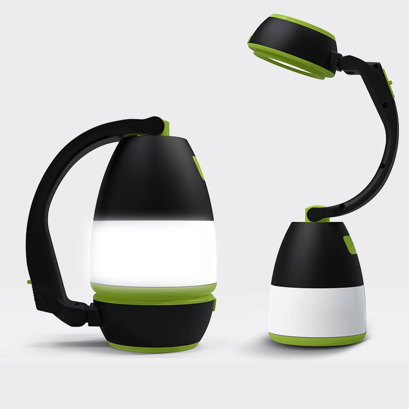 3-in-1 LED table lamp, tent light and foldable flashlight with lime-green accents