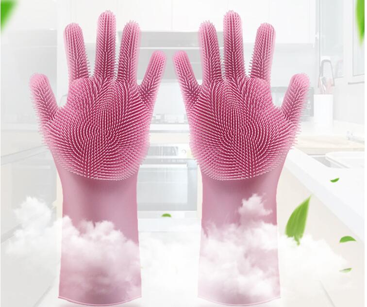 Silicone Heat Resistant Cleaning Gloves With Integrated Scrubbing