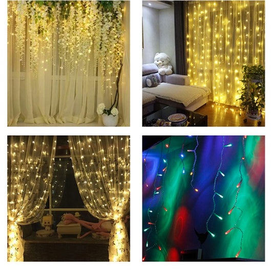 Christmas LED Curtain Lights 3x3m 304 LEDs 16 Strips For Weddings