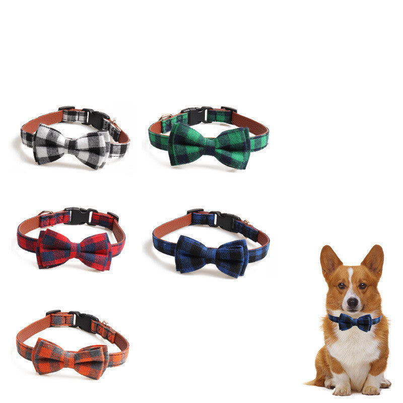 British Plaid Pet Collar PU Cloth Adjustable Sizes Small Medium Large