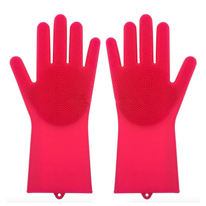 Silicone Heat Resistant Cleaning Gloves With Integrated Scrubbing