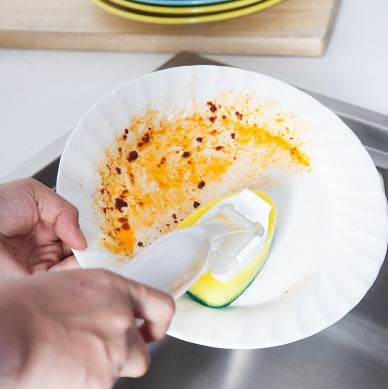 Dish Wand Kitchen Cleaner With Long Handle Porous Head Scraper Edge