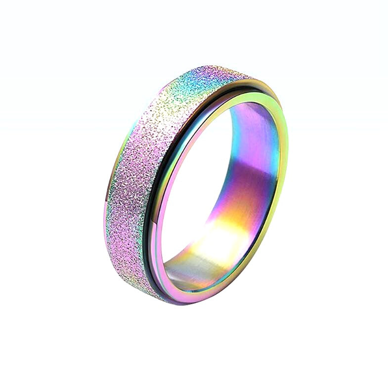 Turnable Anxiety Ring Rainbow Stress Relief For Women Men Unisex Titanium Steel