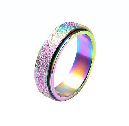 Turnable Anxiety Ring Rainbow Stress Relief For Women Men Unisex Titanium Steel
