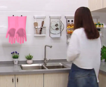 Silicone Heat Resistant Cleaning Gloves With Integrated Scrubbing