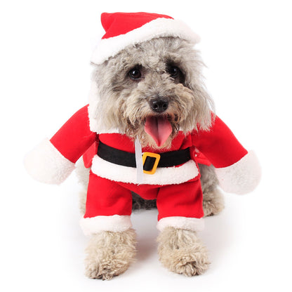 Pet Santa Claus Costume Red Fleece Stretchable Christmas Dress Up