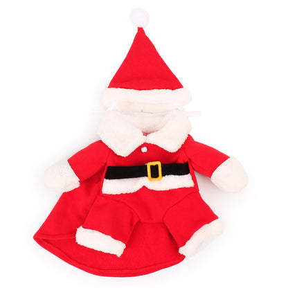 Pet Santa Claus Costume Red Fleece Stretchable Christmas Dress Up