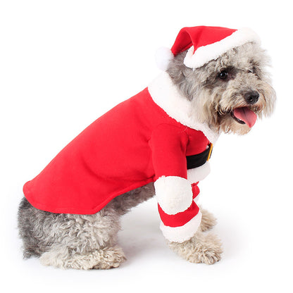 Pet Santa Claus Costume Red Fleece Stretchable Christmas Dress Up