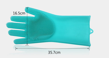 Silicone Heat Resistant Cleaning Gloves With Integrated Scrubbing