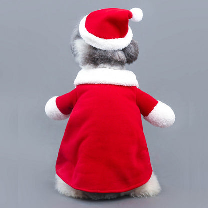 Pet Santa Claus Costume Red Fleece Stretchable Christmas Dress Up