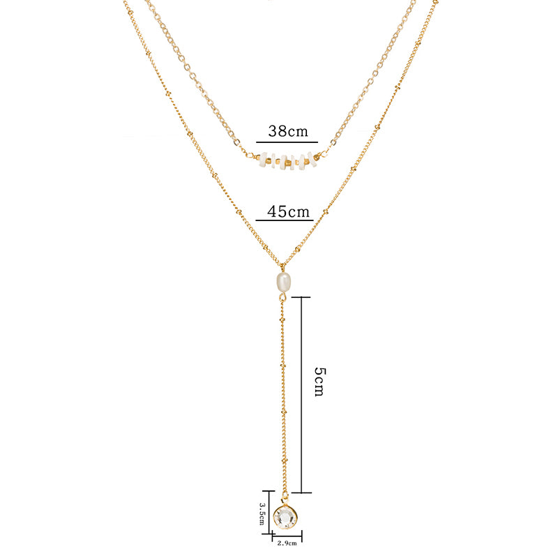 European and American personality jewelry, shell piece clavicle chain, natural pearl, gold edging crystal multi-layer necklace