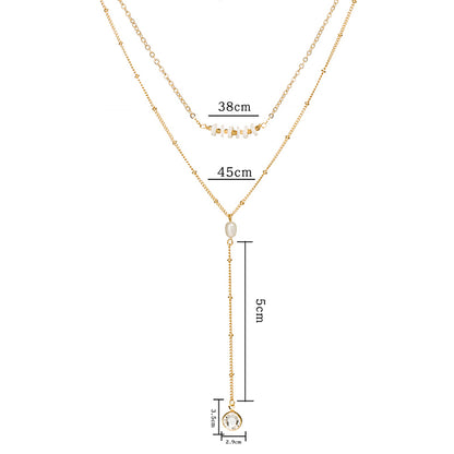 European and American personality jewelry, shell piece clavicle chain, natural pearl, gold edging crystal multi-layer necklace