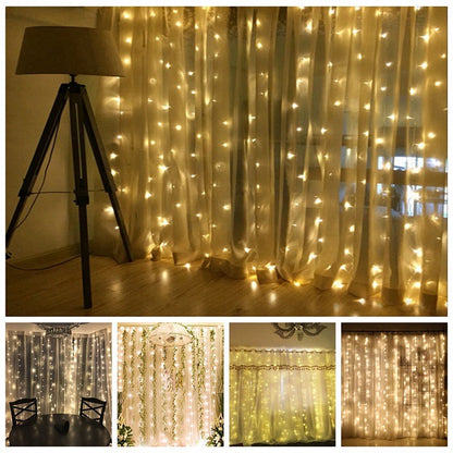 Christmas LED Curtain Lights 3x3m 304 LEDs 16 Strips For Weddings