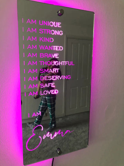 Personalized Name LED Mirror Light For Bedroom Wall Gifts 40x20cm