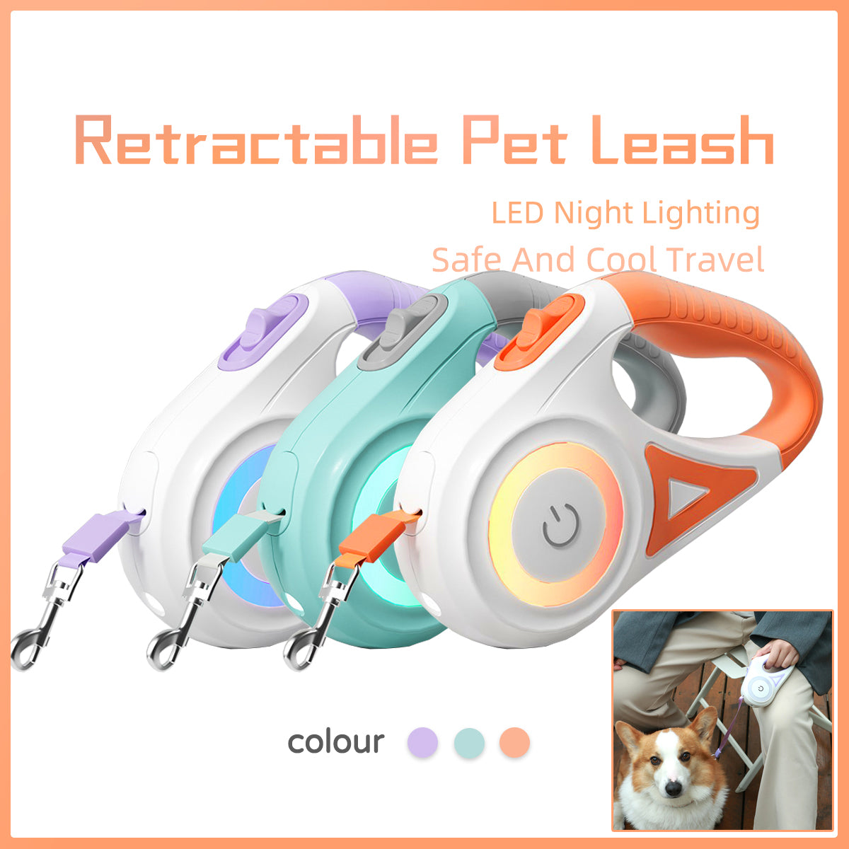 Retractable Dog Leash with Collar – Telescoping Auto-Lock, One-Hand Brake Control