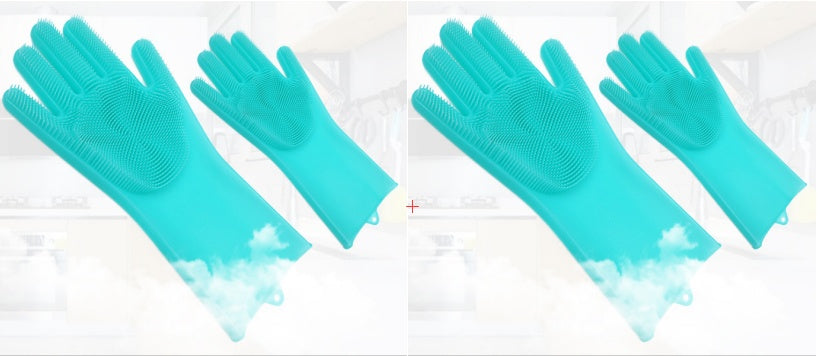 Silicone Heat Resistant Cleaning Gloves With Integrated Scrubbing