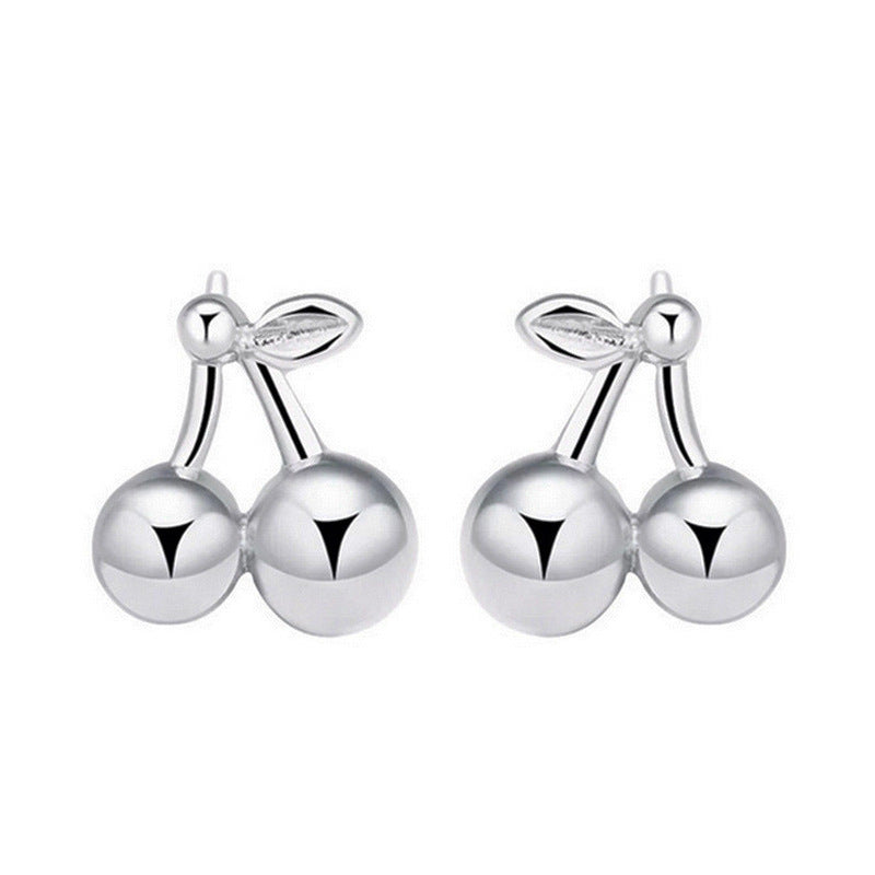 S925 Silver Diamond Cherry Stud Earrings Korean Style For Women