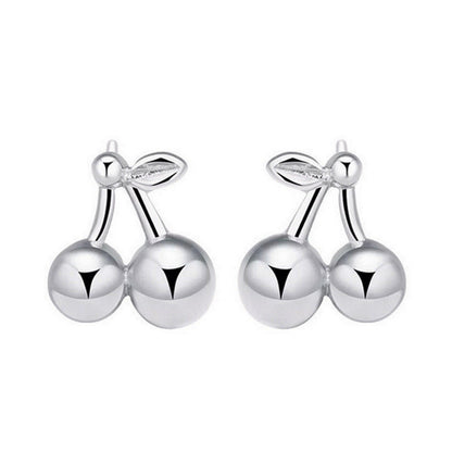 S925 Silver Diamond Cherry Stud Earrings Korean Style For Women