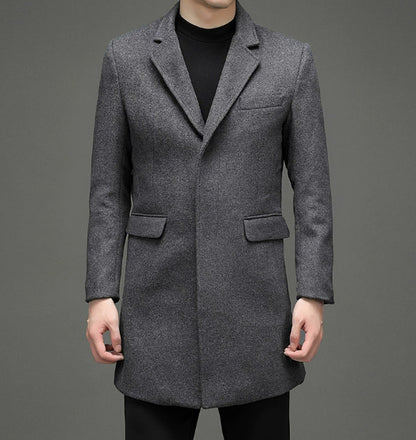 🧥 Men’s Long Sleeve Wool-Style Coat with Suit Collar &amp; Pockets