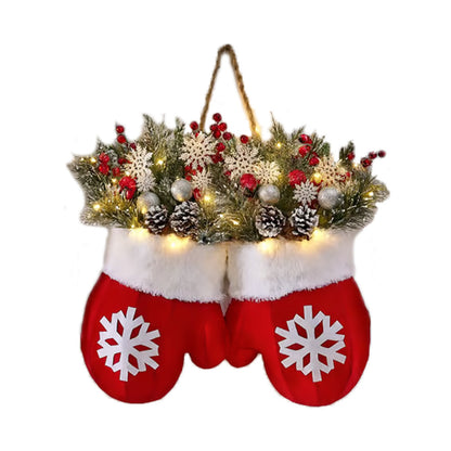 Glove Shaped Christmas Wreath With Lights Simulated Flower Garland Door Sign