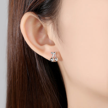 S925 Silver Diamond Cherry Stud Earrings Korean Style For Women