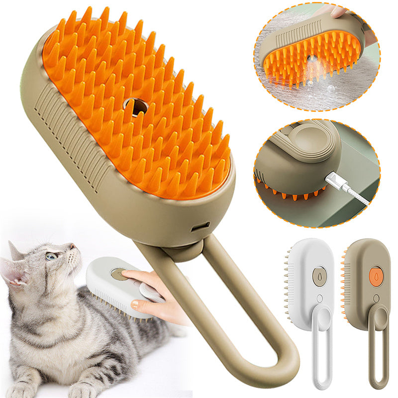 3-In-1 Electric Steam Pet Brush for Cats &amp; Dogs – Grooming, Detangling &amp; Hair Removal
