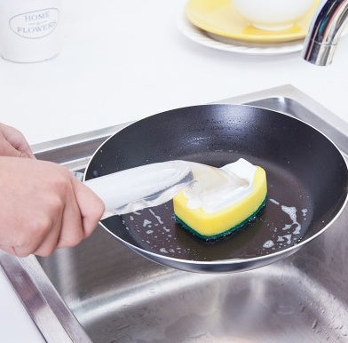 Dish Wand Kitchen Cleaner With Long Handle Porous Head Scraper Edge