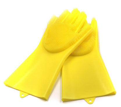 Silicone Heat Resistant Cleaning Gloves With Integrated Scrubbing