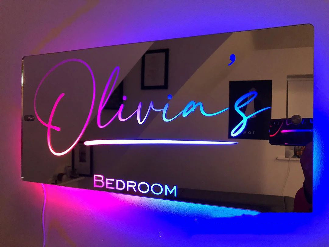 Personalized Name LED Mirror Light For Bedroom Wall Gifts 40x20cm