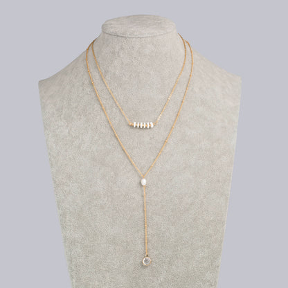 European and American personality jewelry, shell piece clavicle chain, natural pearl, gold edging crystal multi-layer necklace